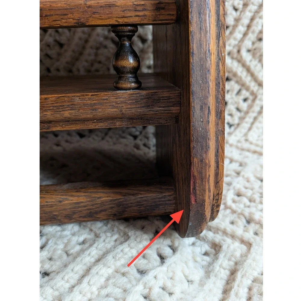 Vintage Oak Wood Wall Shelf with Spindle Rail and Towel Bar Farmhouse 13x12x6.5
